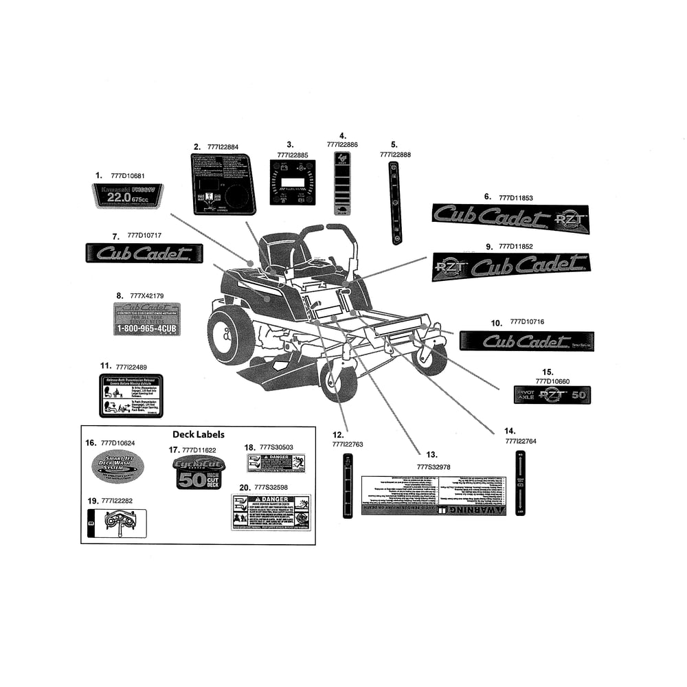 Decals 2 Diagram and Parts List for 893999  Cub Cadet Lawn Tractor